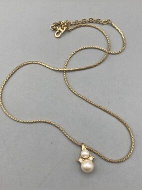 Vintage Christian Dior Gold-tone Faux Pearl / Crystal Necklace with COA